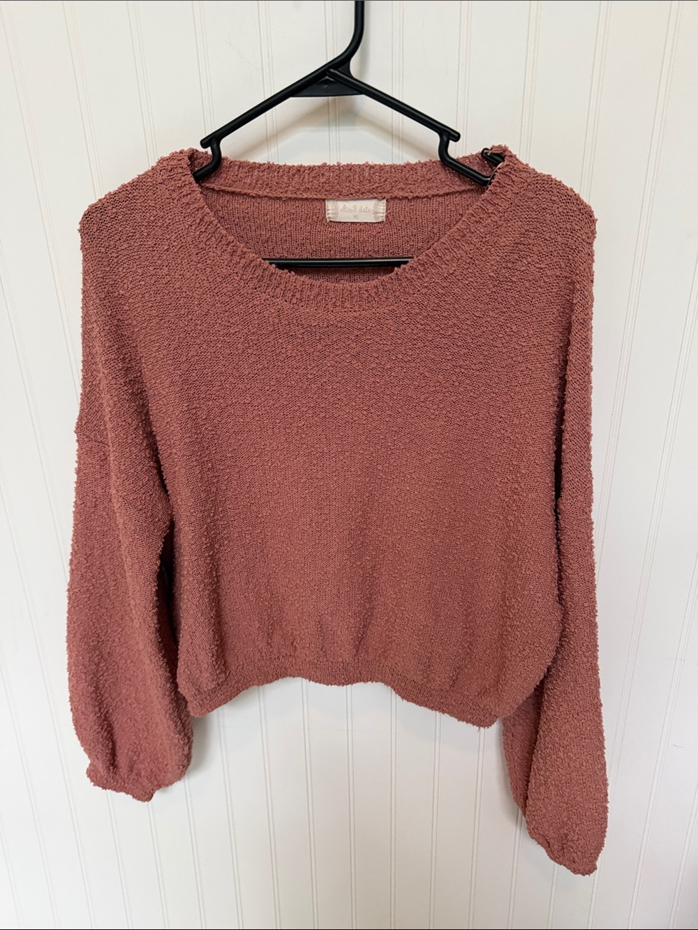 (062) Altar’d State Dusty Rose Textured Knit Balloon Sleeve Sweater XS